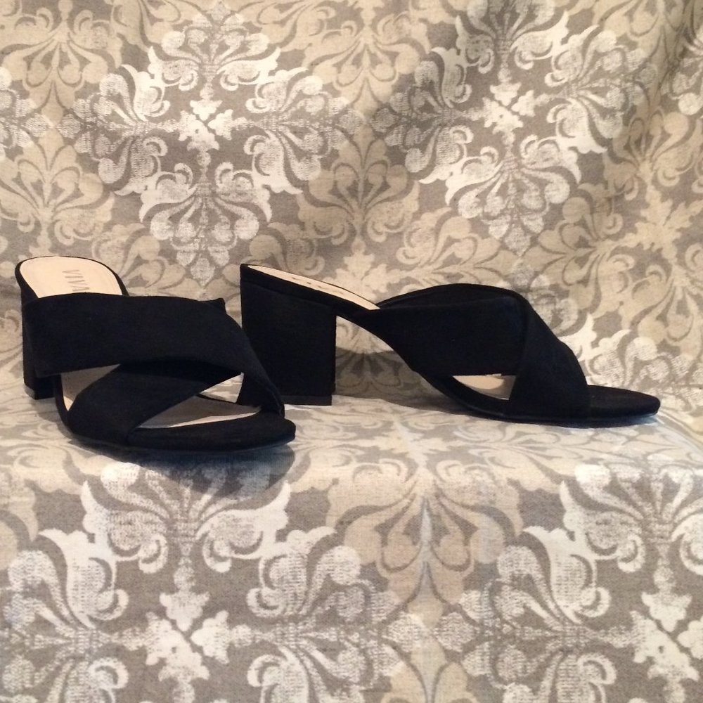 VIVA BLACK Faux Suede Chunky Heeled MULES